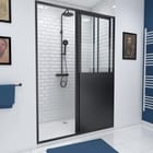 Porte de douche ou paroi de retour FABRIK - Profilé noir mat - Verre transparent