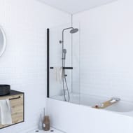 Pare-baignoire 1 panneau rabattable avec porte-serviette verre transparent FIVE - H.1500 mm