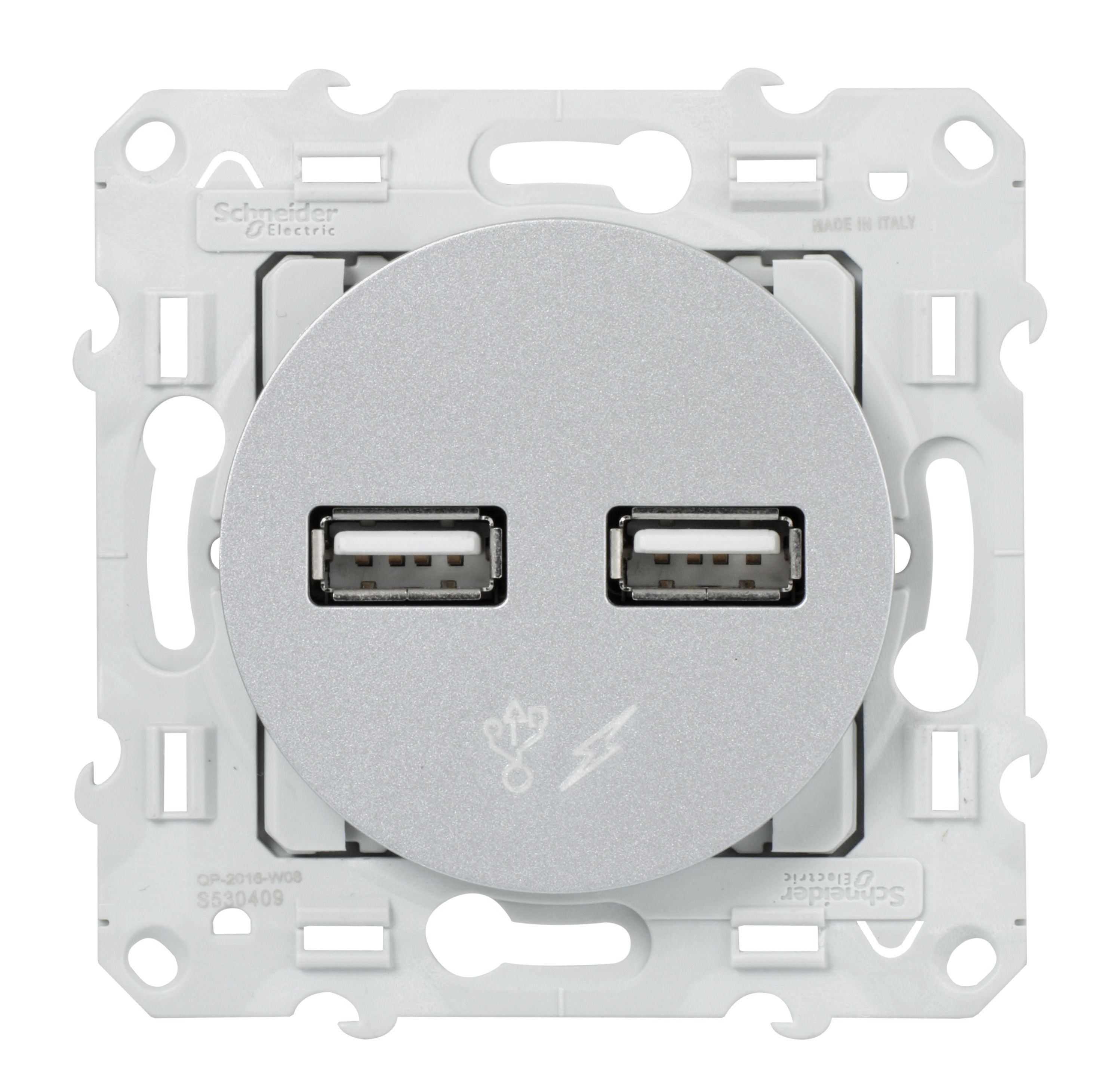 Double prise USB-A 1A à composer encastrée ODACE - Aluminium