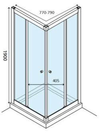 Porte de douche coulissante accès d'angle STAR EASY - H.1900 mm - Profilé blanc, verre transparent granulé 4 mm partie fixe / 5 mm porte